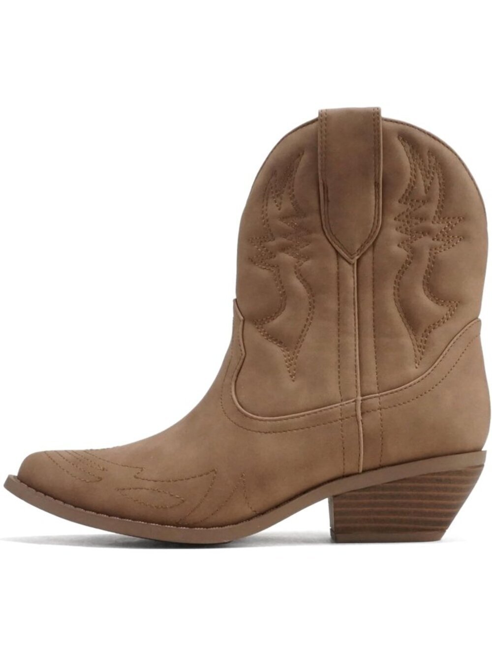 Women Taupe Nubuck Cowgirl Cowboy Western Stitched Pointed Toe Ankle Boots
